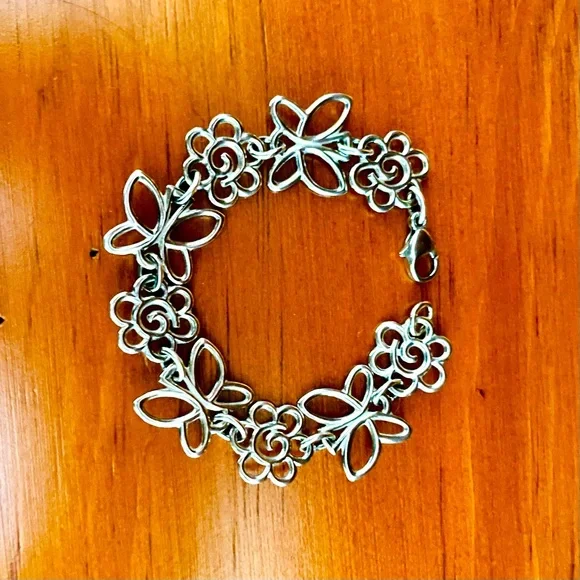 RETIRED RARE James Avery Butterfly Flowers Bracelet 925 Sterling Silver Size S